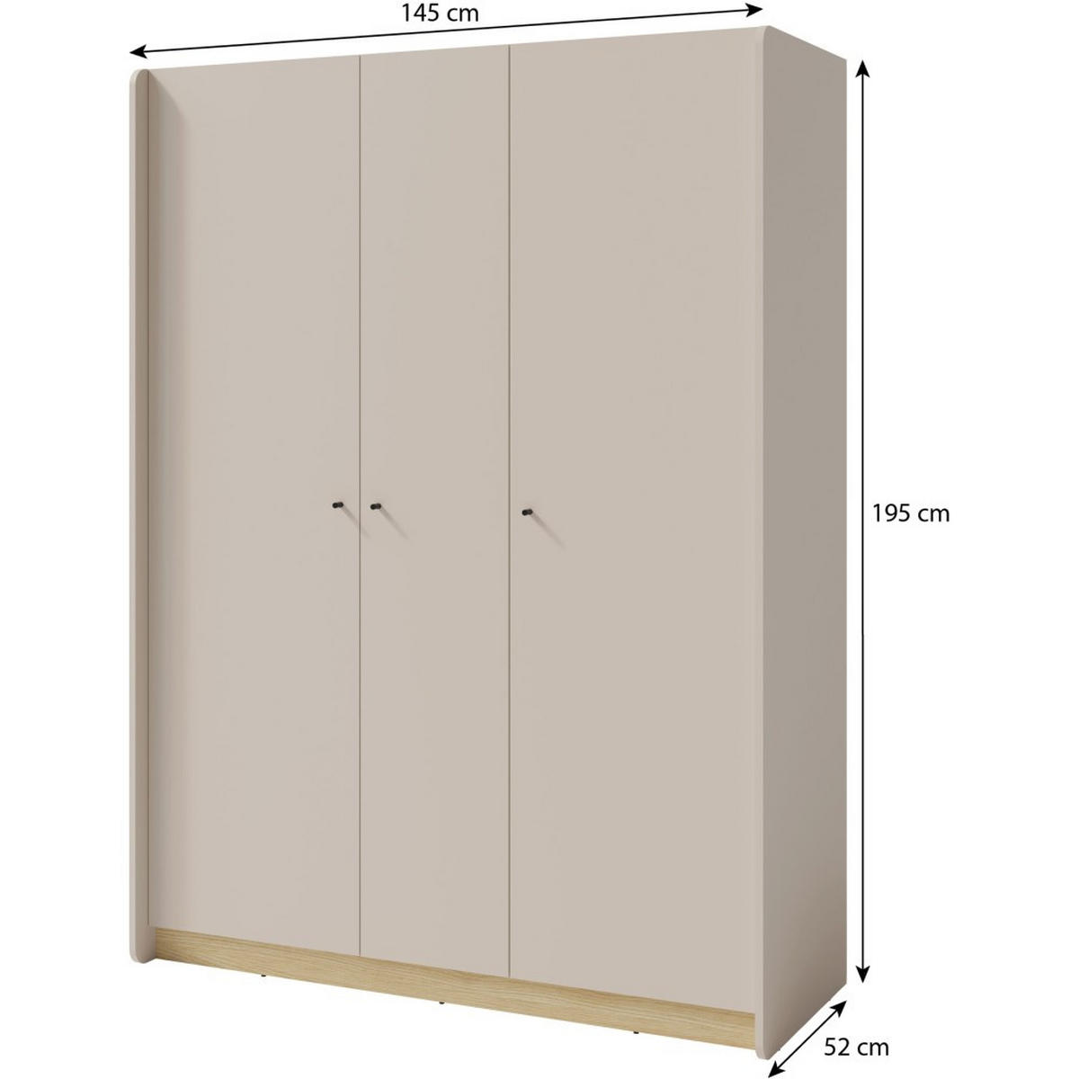 DREHTÜRENSCHRANK Alex mit 3 Türen, Beige Sand - Beige/Schwarz, Holzwerkstoff (145/195/52cm) - Beautysofa