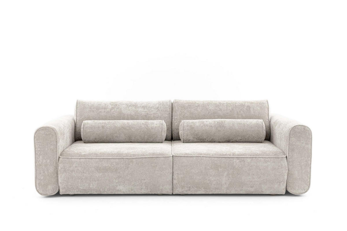 ECKSOFA MOTION mit Schlaffunktion 130x200 Webstoff Beige - Beige/Schwarz, Holz/Textil (250/120cm) - Muffo