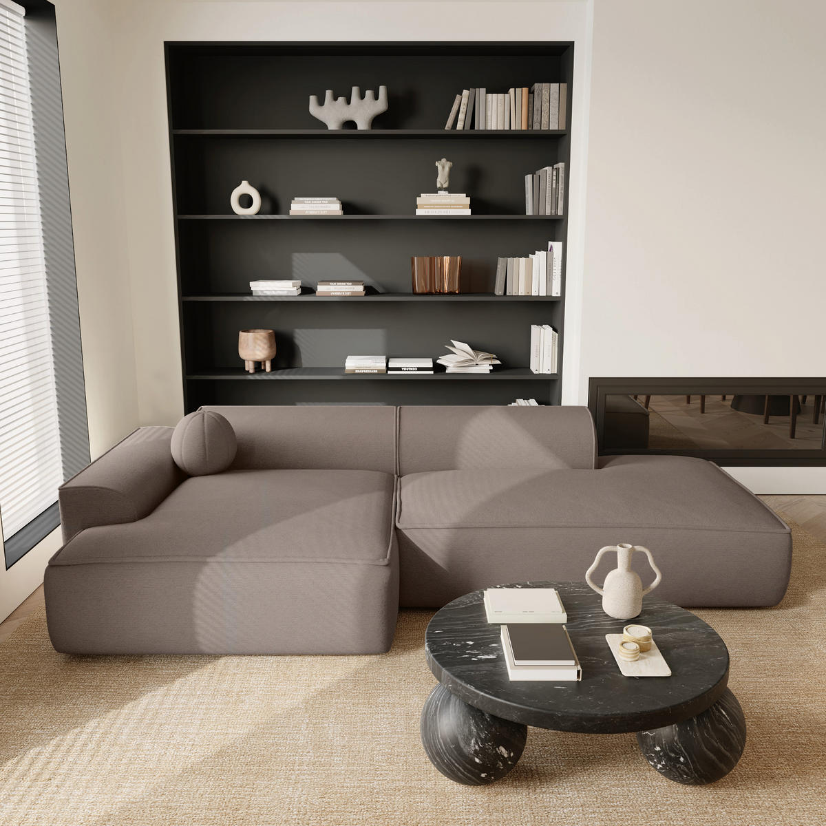 ECKSOFA LINKS Rastergewebe Taupe 260cm - Taupe, Textil (155/260cm) - Sia Home