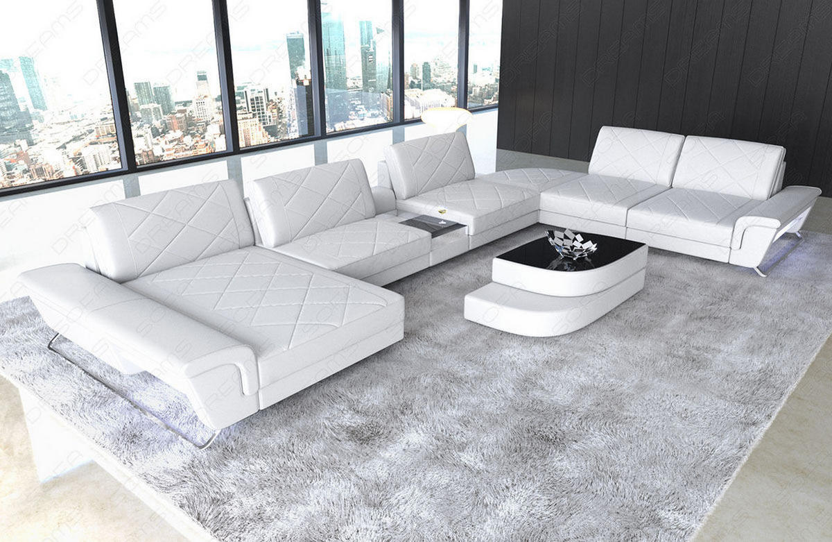 WOHNLANDSCHAFT Bari XXL - Weiß, Leder (456/89/329cm) - Sofa Dreams