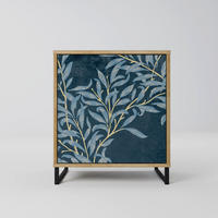 SIDEBOARD BLUE LEAVES, Eichefarben, 57,5x42x67,5 cm, Schwarze Metall-Rahmenfüße - Eichefarben/Multicolor, Holzwerkstoff/Metall (57.5/67.5/42cm) - SpaceRebels