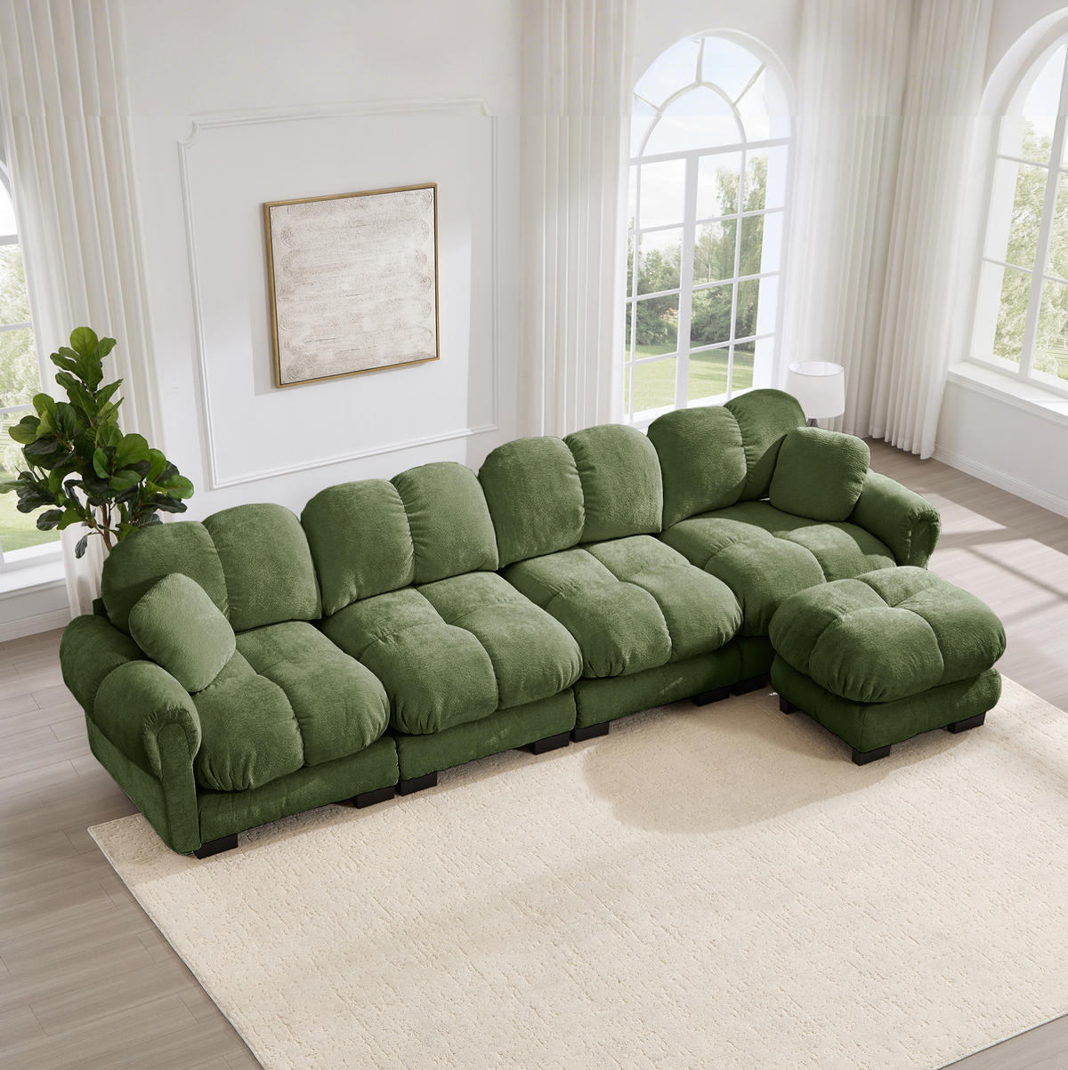 SOFA modulares Ecksofa mit Ottomane Grün Chenille - Grün, Holz (149/330cm) - Meubliv
