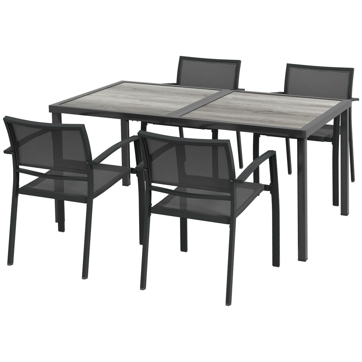 GARTENMÖBEL-SET DE-09676 1 Tisch, 4 Stühle, wetterbeständig Grau - Grau, Metall - ComfortXL
