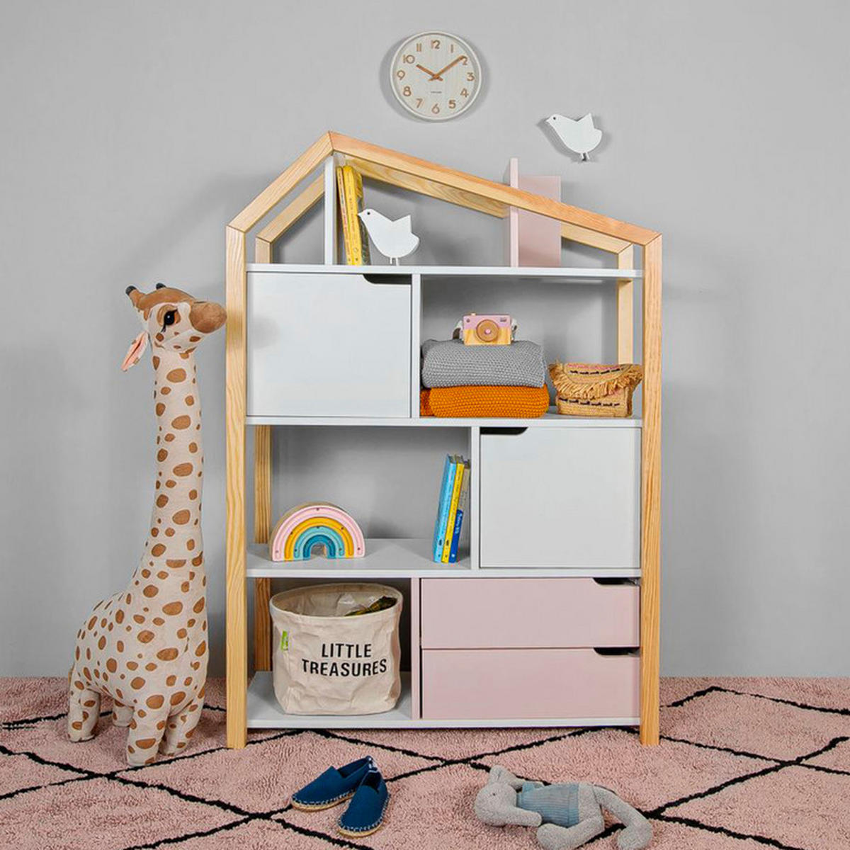 KNIHOVNA Růžová a bílá - bílá, kompozitní dřevo (89/130/31cm) - Petits-meubles