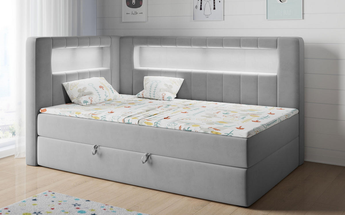 BOXSPRINGBETT JUNIOR GOLD 3 90/200 Grau - linke Seite - Grau, Holz/Textil (90/200cm) - MKS
