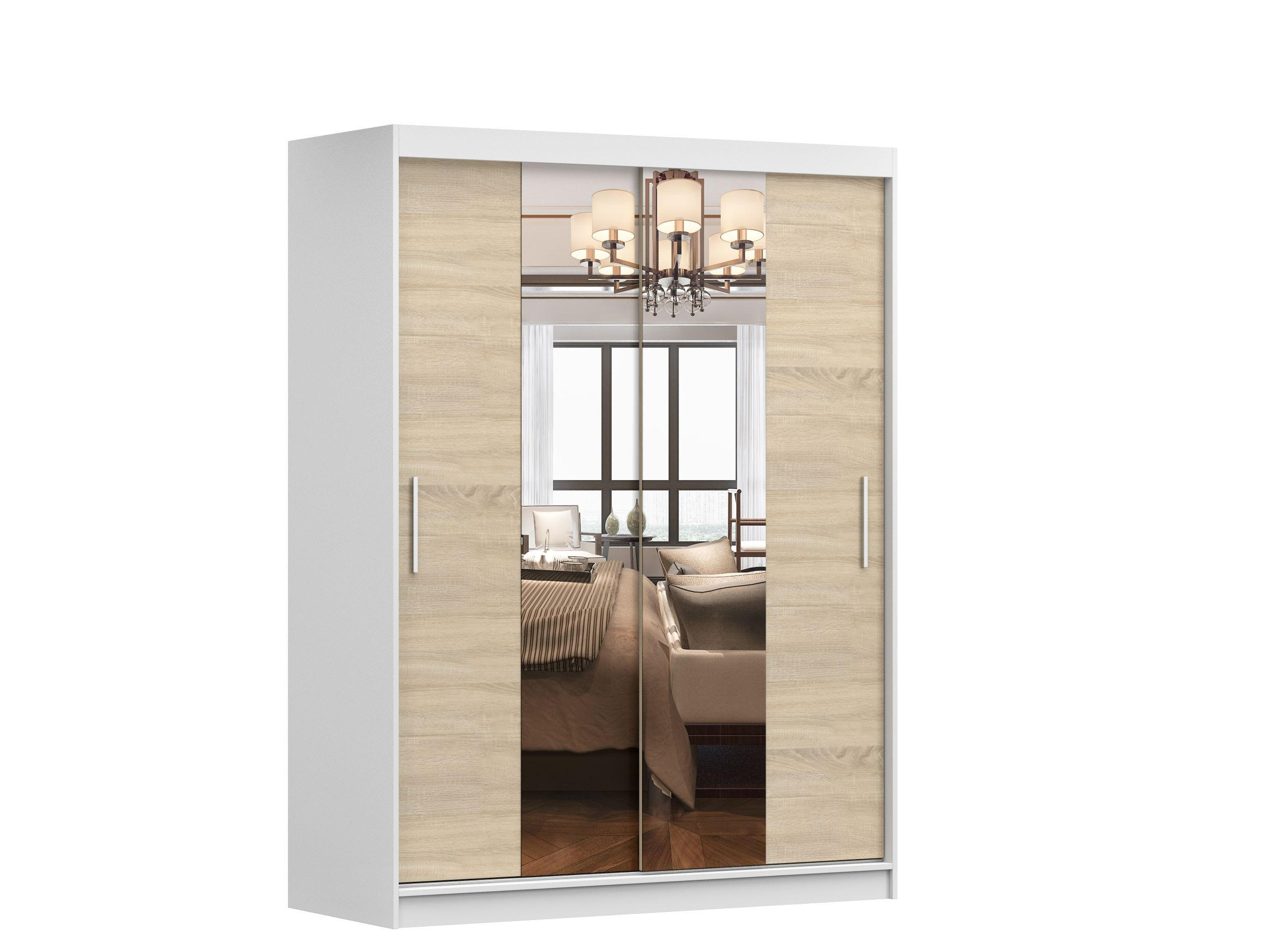 imoebel24 Schwebetürenschrank Weiß, Sonoma Eiche 150x200x61 cm