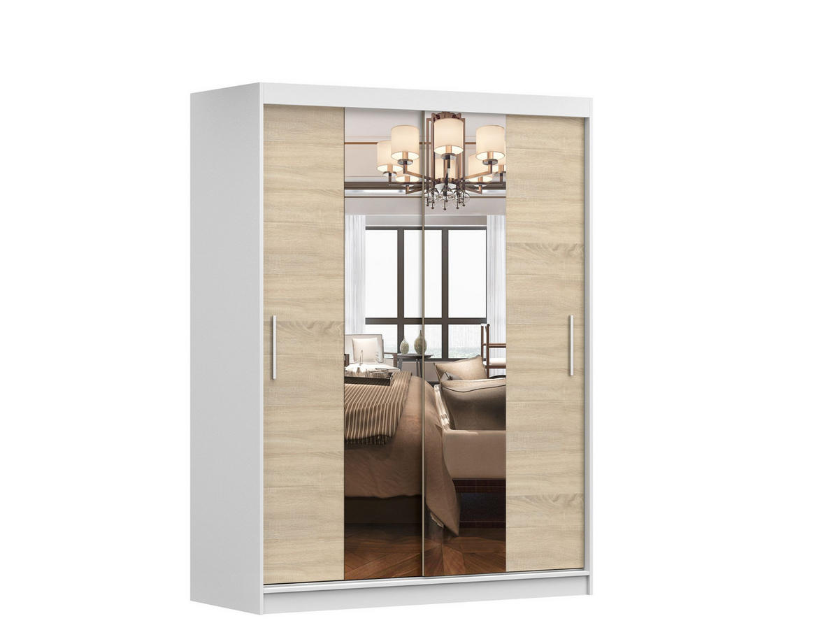 SCHWEBETÜRENSCHRANK 150/200/61 cm 2-türig Vista 01 Weiß/Sonoma Eiche - Alufarben/Weiß, Glas/Holzwerkstoff (150/200/61cm) - imoebel24