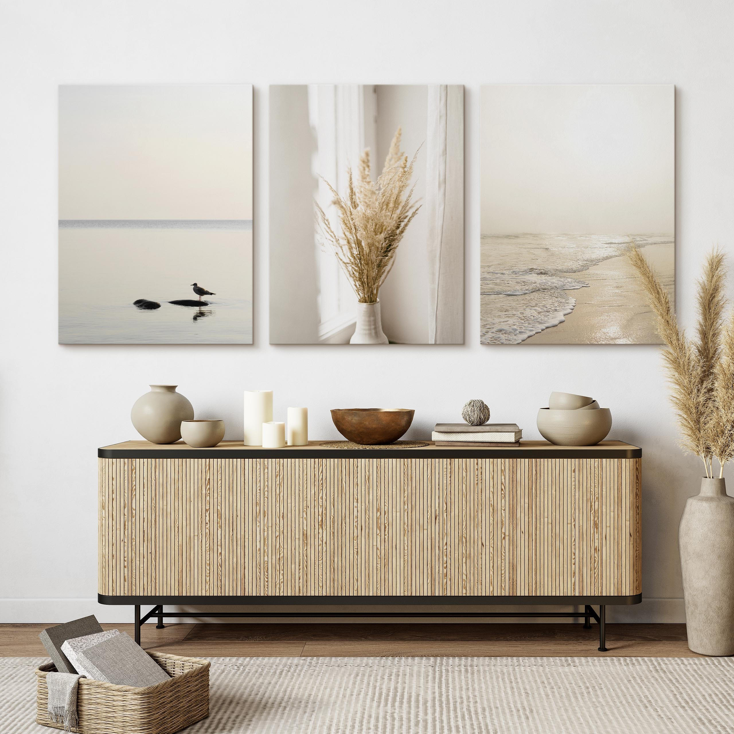 Thumbnail - Muralo Leinwandbilder, Weiß, Beige, Braun, Grau, Textil, Wasser/Strand/Meer, Baum/Pflanze/Natur, Tiere, Rechteckig, 90x4...