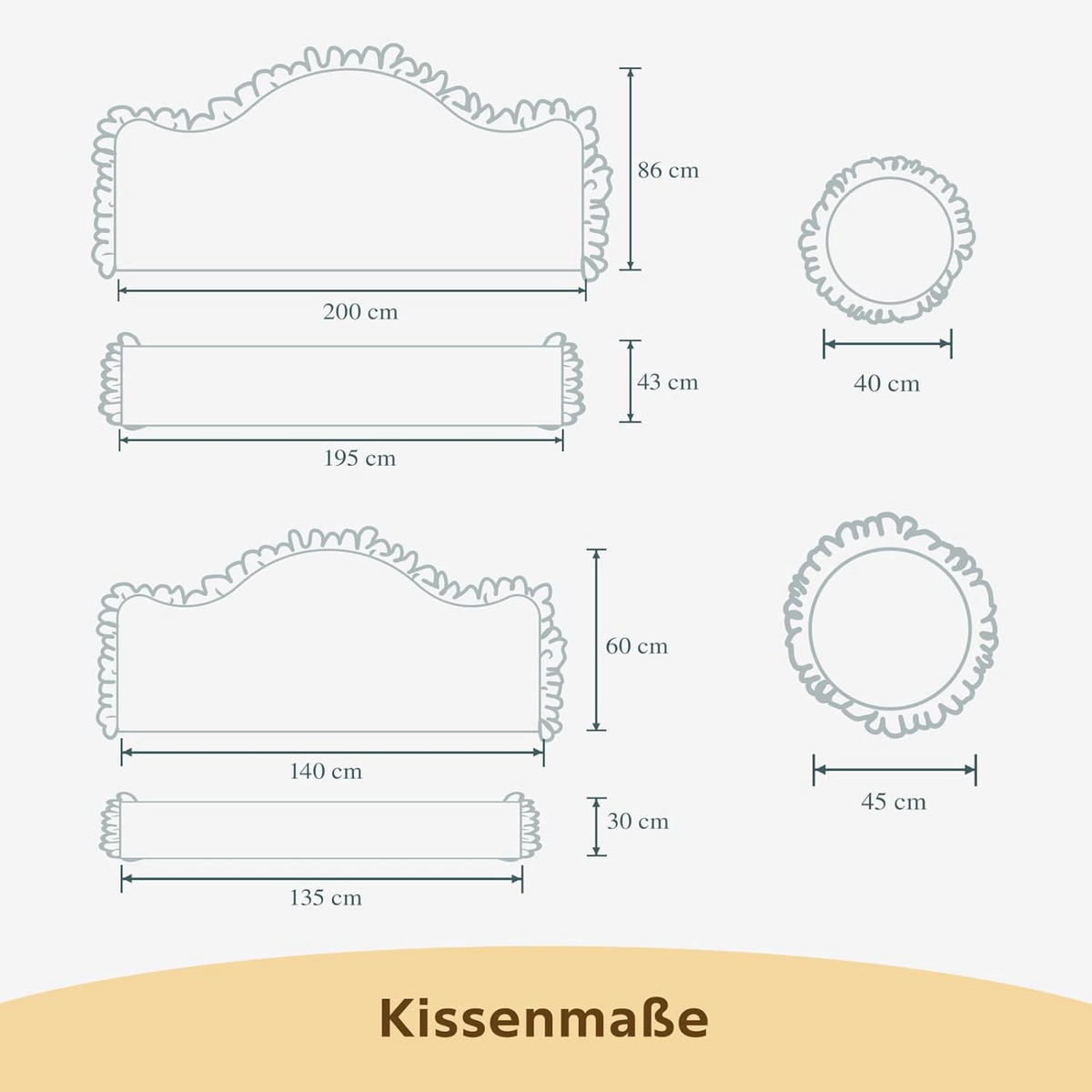 RÜCKENKISSEN Dekokissen 4er-Set 140cm - Gelb, Textil (60/140cm) - Vercart