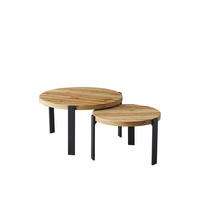 COUCHTISCH rund Set Echtholz Eiche Artisan Schwarz 80x45/60x40 cm - Eichefarben/Schwarz, Holzwerkstoff (80/80/45cm) - designimpex