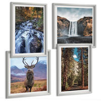 BILDER SET 4er Set - 50x50 cm & 40x60 cm Silberner Rahmen - Wasserfall Wald Berge Hirsch Natur - Silberfarben, Kunststoff (50/50cm) - TULUP