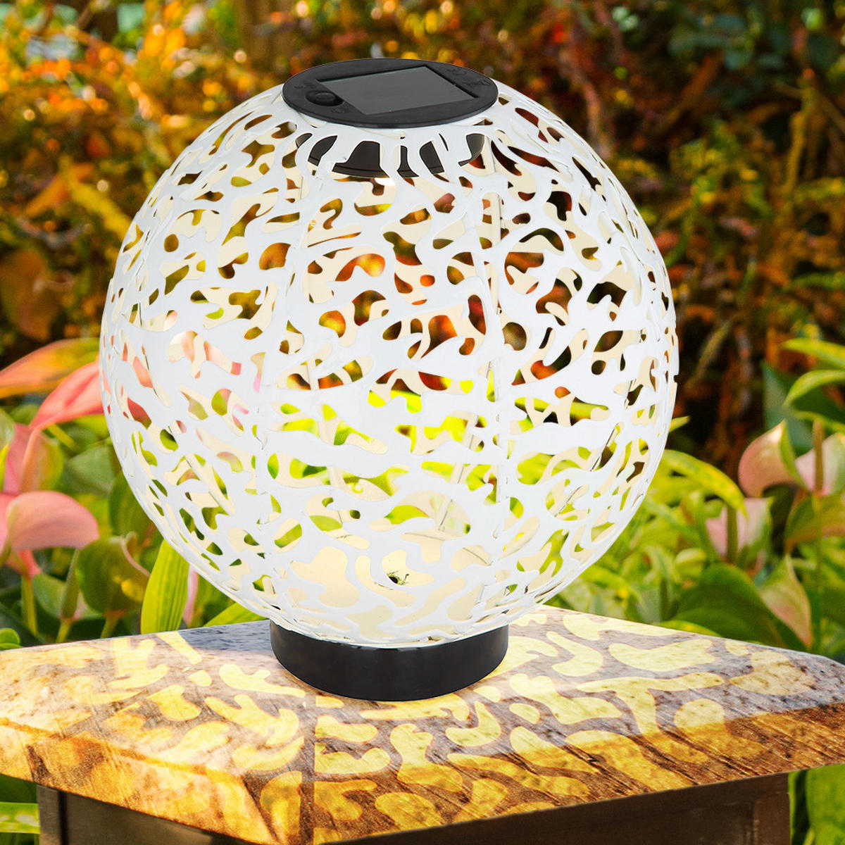 LED AUSSENLEUCHTE Kugel Geflecht Weiß Betonoptik 2er Set - Weiß, Metall (20/20/21cm) - Globo Lighting