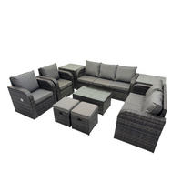 GARTENMÖBELSET mit Couchtisch Polyrattan 9-Sitzer - Dunkelgrau/Grau, Glas/Kunststoff - Fimous