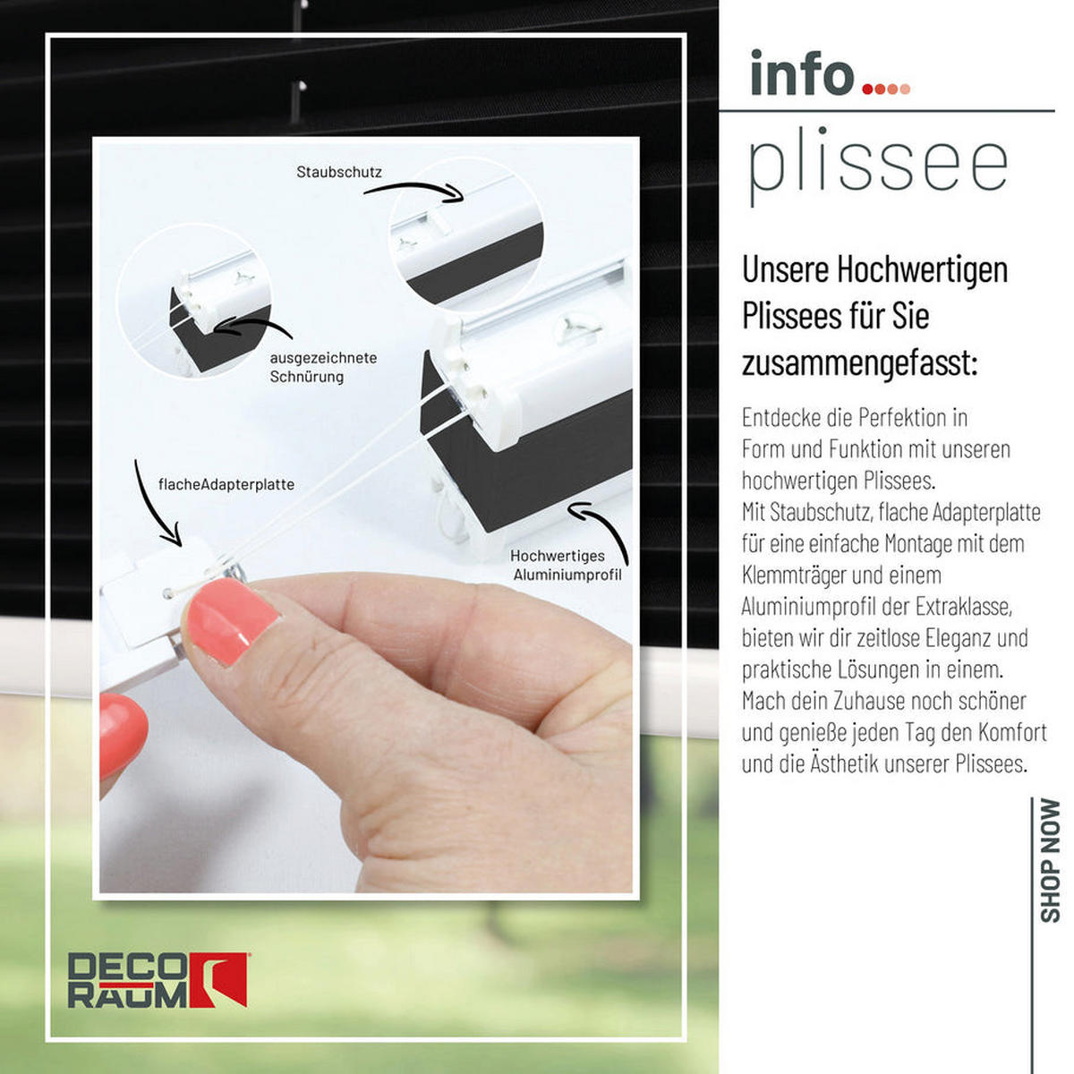 PLISSEE Basic ohne Bohren - Schwarz, Textil (70/150cm) - Deco-Raum