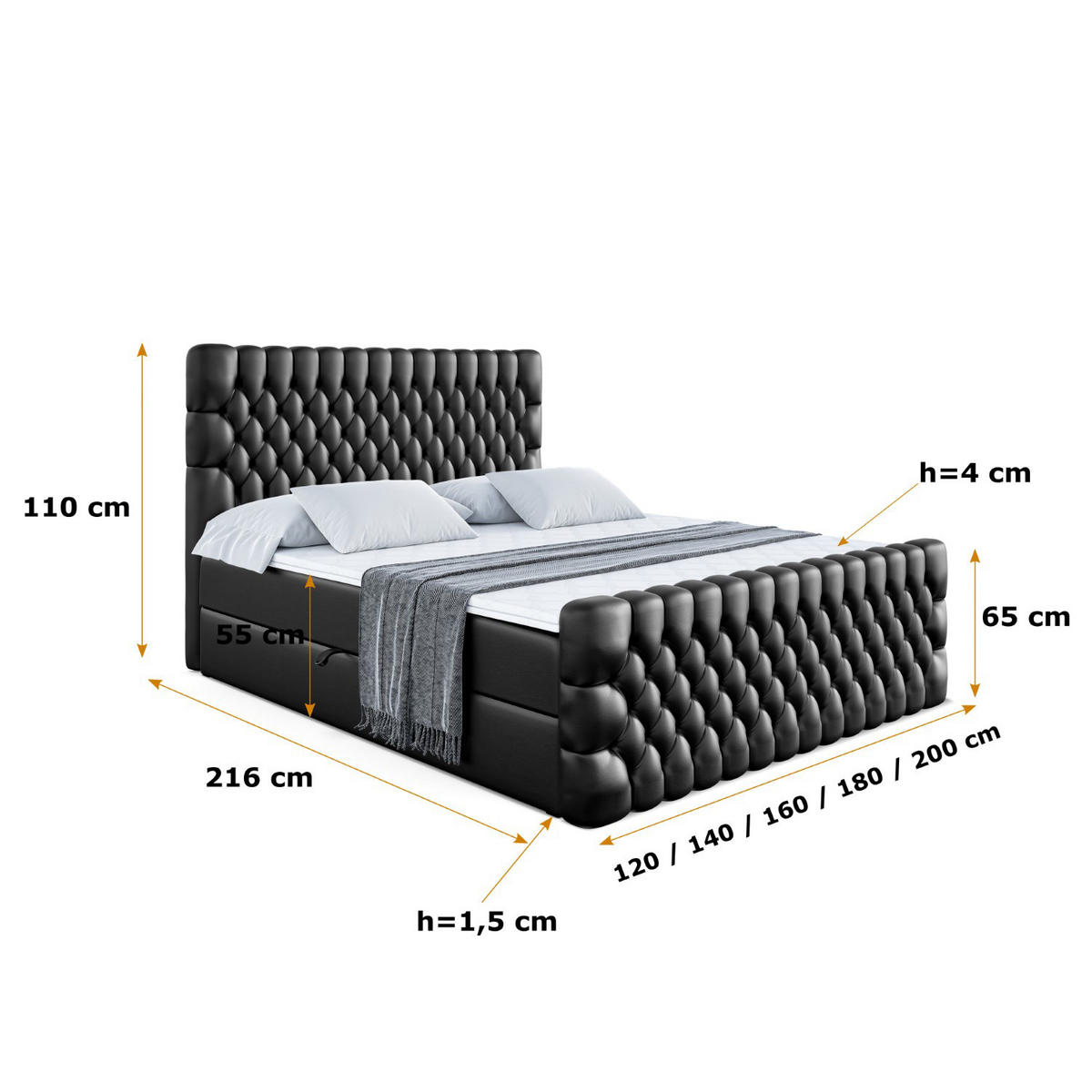 BOXBETT SERENE-Z - 160 x 200 - H4 - Schwarz Hochglanz - Schwarz Hochglanz, Holzwerkstoff (160/200cm) - ALTDECOR