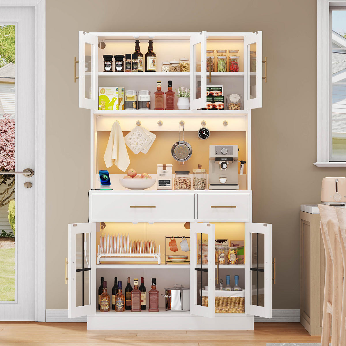 BUFFET 100/40/180 cm Weiß aus MDF mit LED-Beleuchtung - Weiß, Holzwerkstoff (100/180/40cm) - OKWISH