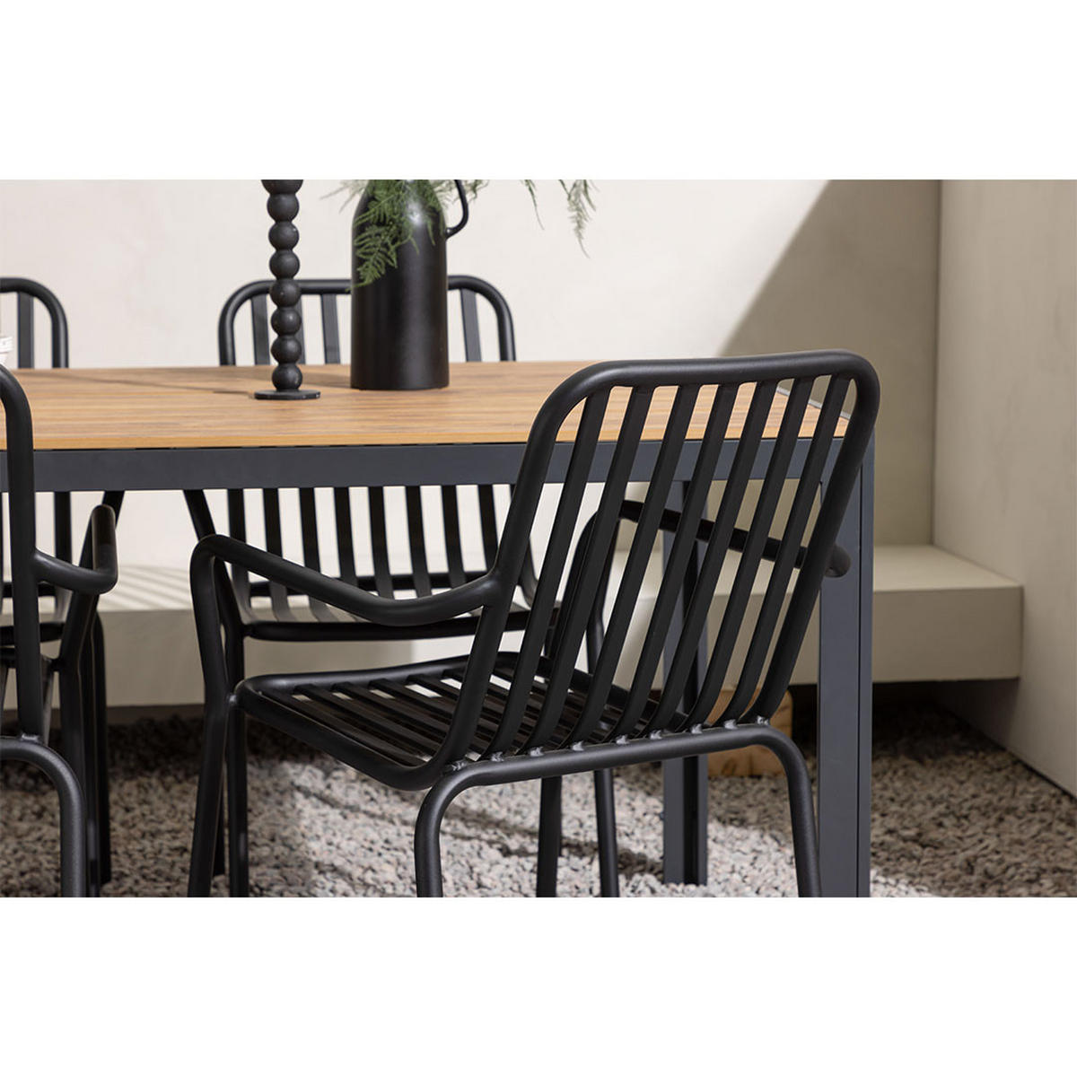 GARTENSET, Break, Tisch Natur, Stühle Schwarz, Metall, 90 x 150 x 74 cm, 5-teilig - Naturfarben, Metall - ebuy24