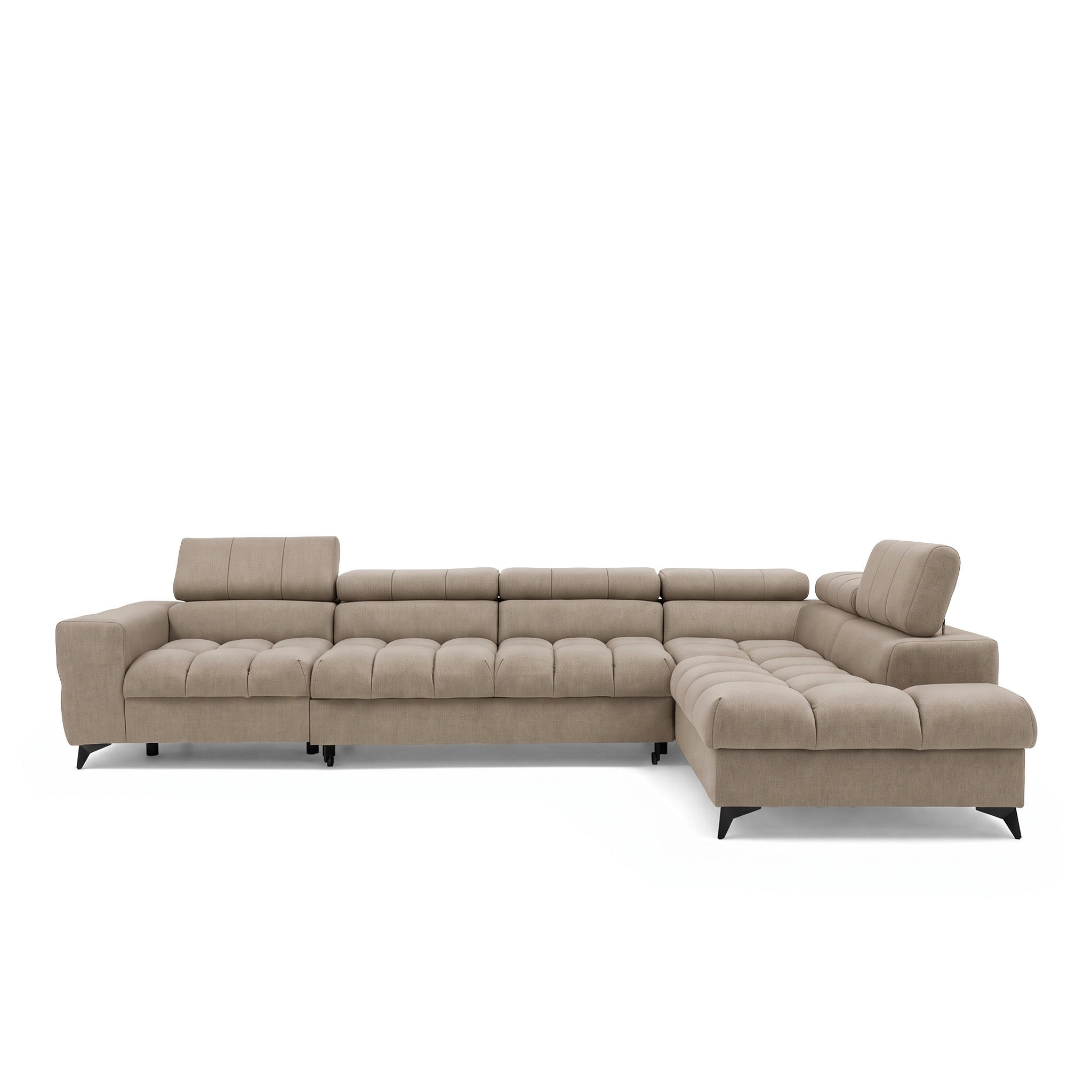 ECKSOFA PUDDING MAXI L Rechts mit Schlaffunktion 125x195 Velours Beige - Beige/Schwarz, Holz/Textil (350/203cm) - Muffo