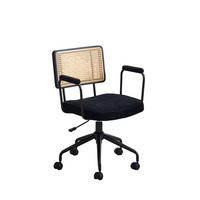 DREHSTUHL DE-36881 mit Rattan-Rückenlehne, Chenille-Sitz und Armlehnen Schwarz - Schwarz, Metall (58.5/91.5/61cm) - ComfortXL