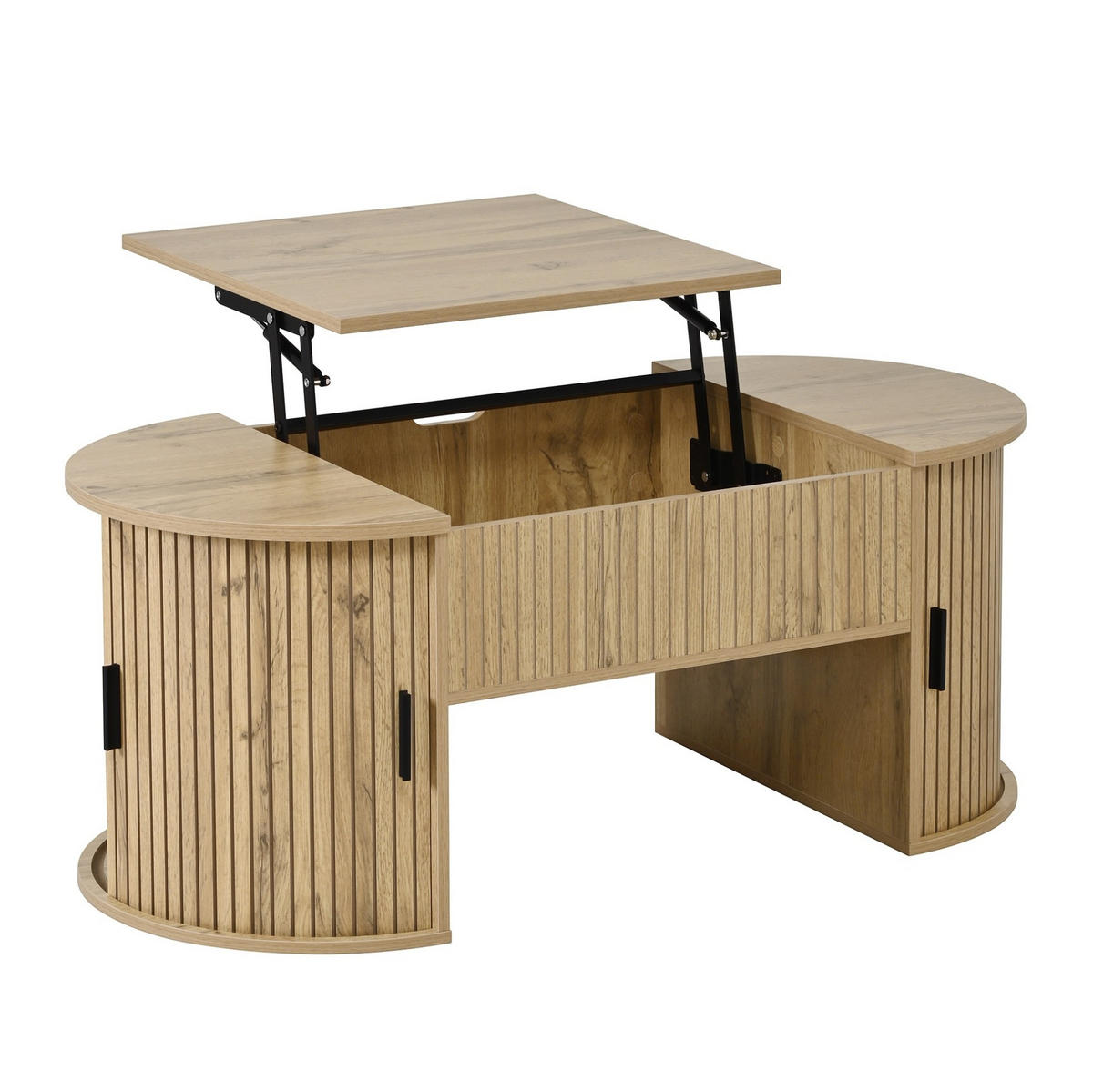 KONFERENČNÍ stolek 100/50/40,5 cm dubový z MDF s výškově nastavitelnou deskou a posuvnými dvířky - barva dubu, kompozitní dřevo (100/50/40.5cm) - OKWISH