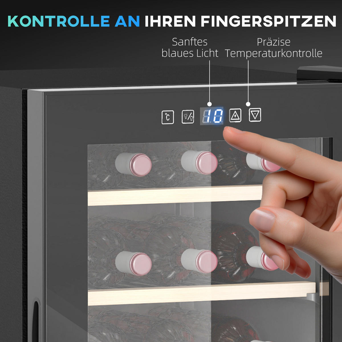 WEINKÜHLSCHRANK für 41 Weinflaschen, 91 Liter Kapazität, LED-Anzeige, Schwarz - Schwarz, Metall (45.1/79.8/53.8cm) - HOMCOM