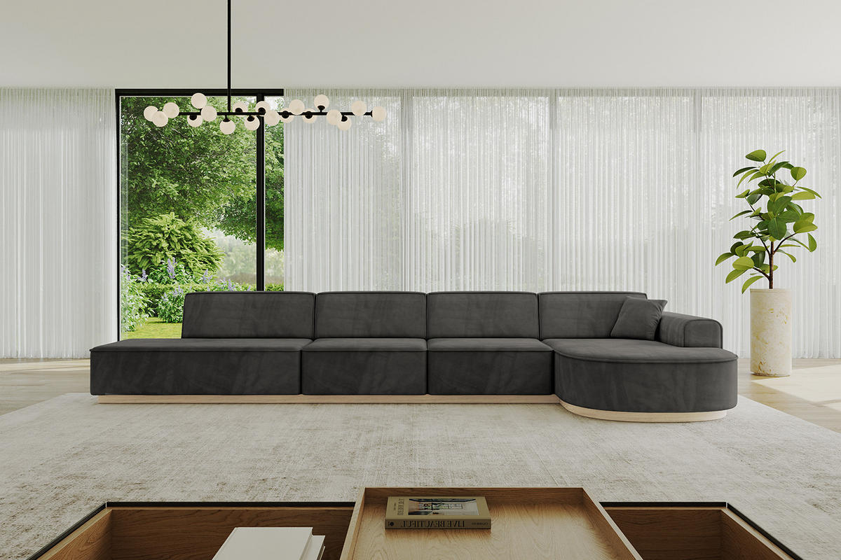 ECKSOFA Ottomane Rechts ARRIO-L3 - 413x171x83 cm Dunkelgrau - Dunkelgrau, Holzwerkstoff/Textil (413/171cm) - ALTDECOR