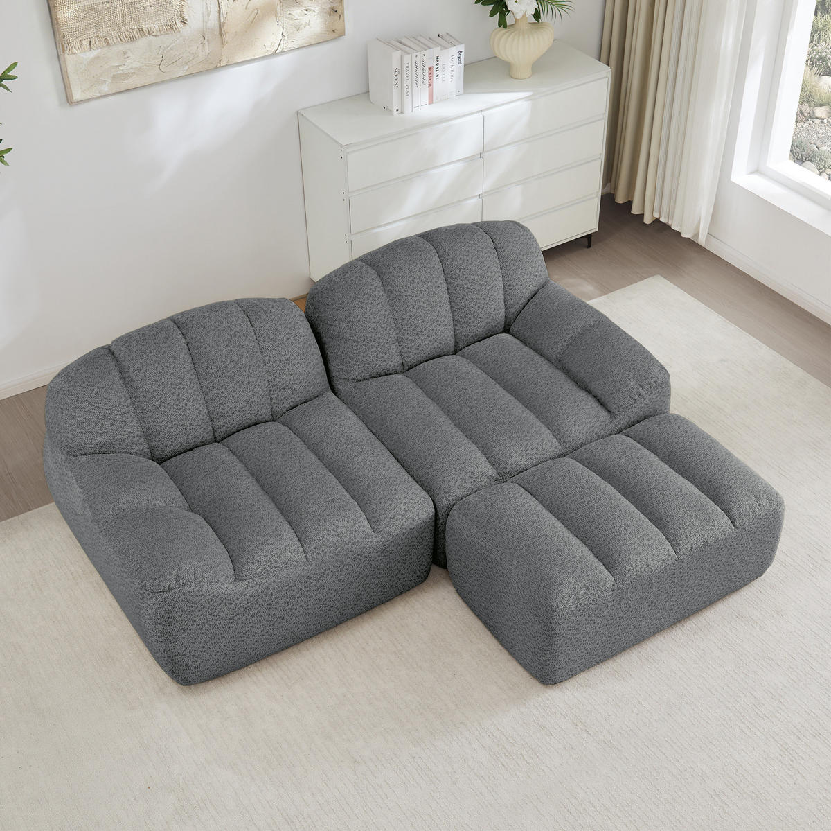 ECKSOFA 210/165/79 cm grau aus Granular Fleece ohne Montage - Grau, Textil (165/210cm) - OKWISH