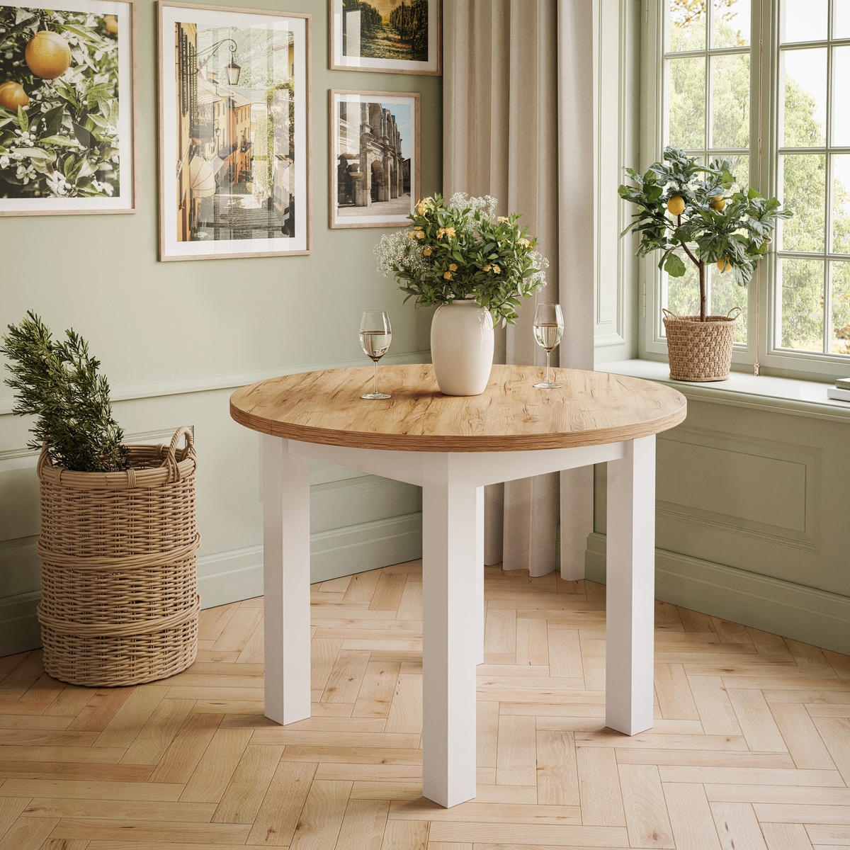 ESSTISCH OLEA rund Weiß / Craft Gold Eiche - Eichefarben/Weiß, Holzwerkstoff (100/140/77cm) - Lookway