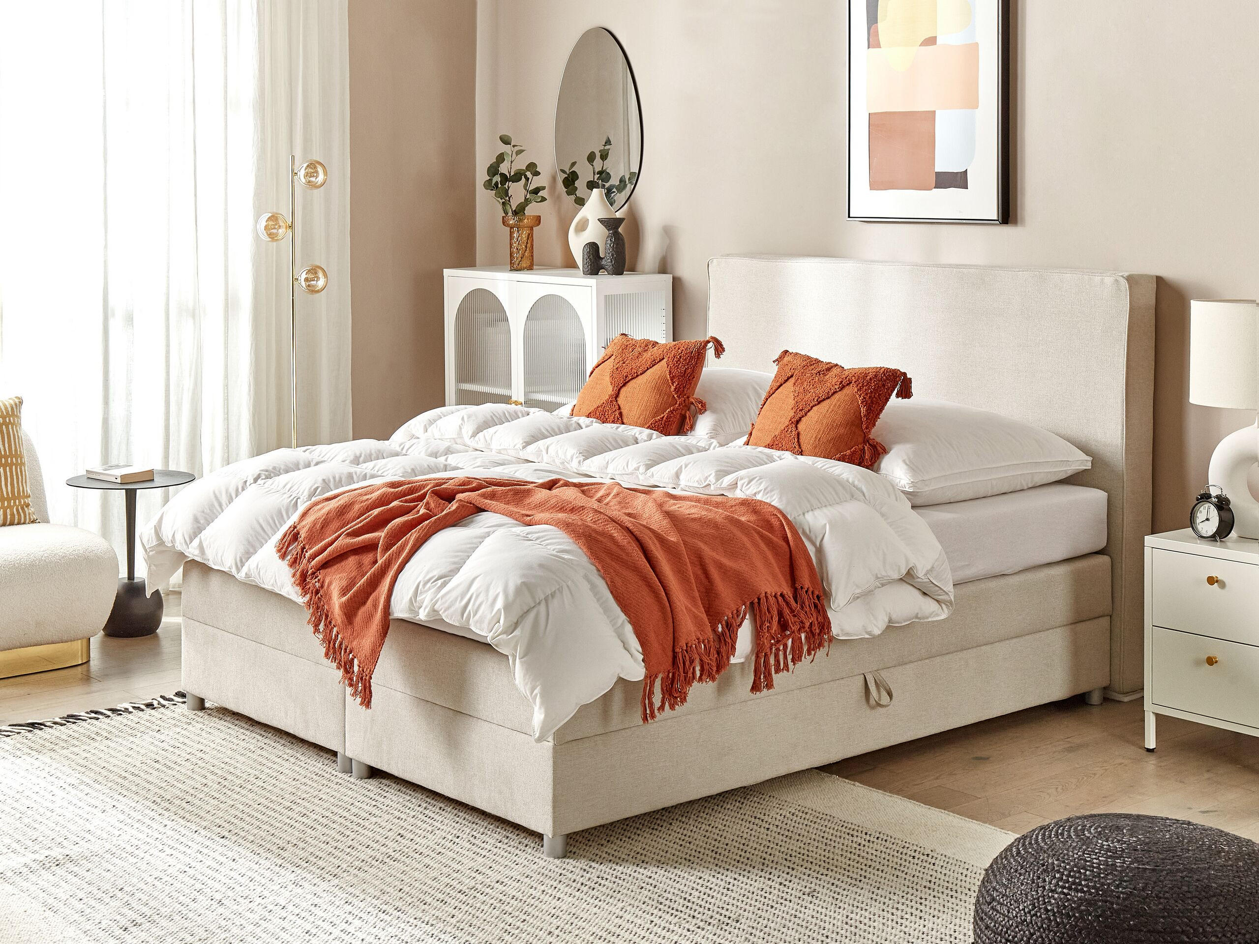 BOXSPRINGBETT 160/200cm Helles Beige Minister - Beige, Textil (160/200cm) - Beliani