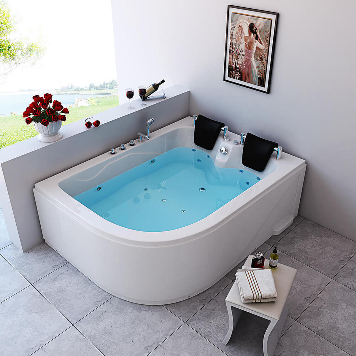 WHIRLPOOL BLUE OCEAN XL - Ausrichtung: Links - Weiß, Keramik (180/65/120cm) - Home Deluxe