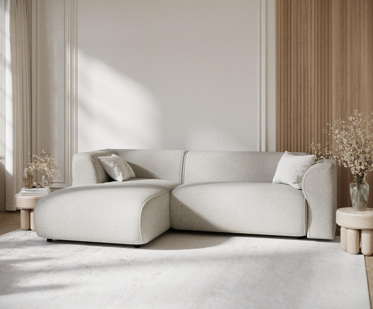 ECKSOFA Melani Beige Webstoff - Beige/Schwarz, Holz/Holzwerkstoff (253/153cm) - Maison de Reve