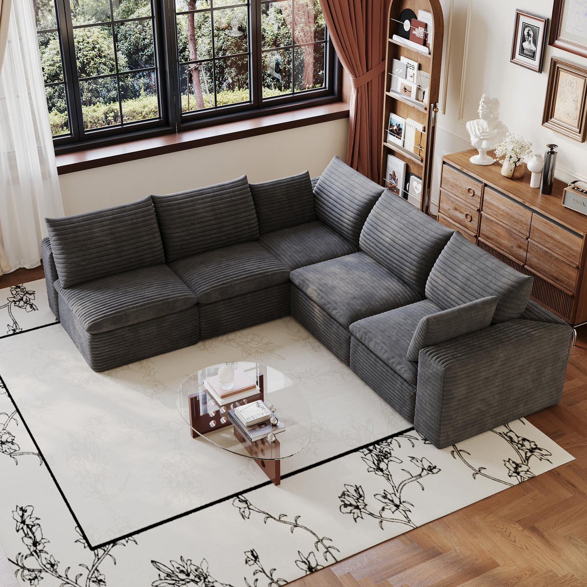 ECKSOFA DE-34773 5-Sitzer mit abnehmbare Polsterung Dunkelgrau - Dunkelgrau, Textil (250/260cm) - ComfortXL