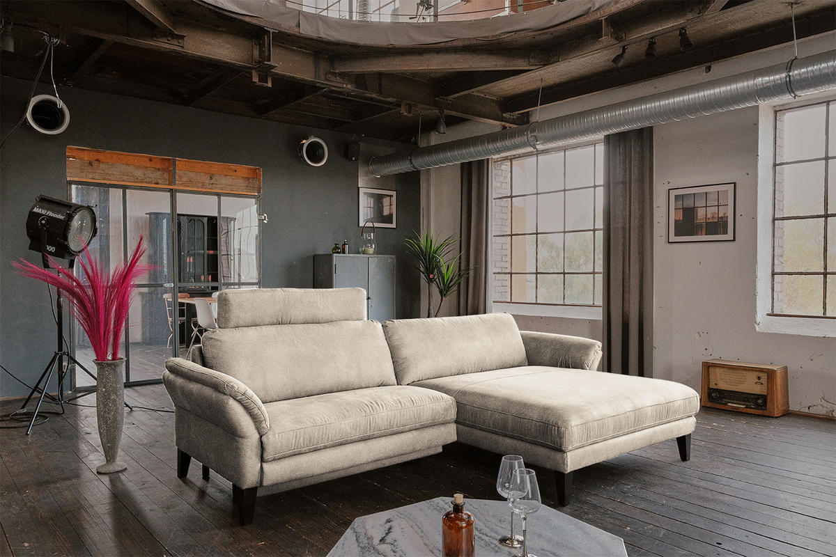 ECKSOFA MIT MOTORISCHER RELAXFUNKTION MALTA Beige Webstoff - Beige/Schwarz, Buchenholz/Textil (302/175cm) - KAWOLA