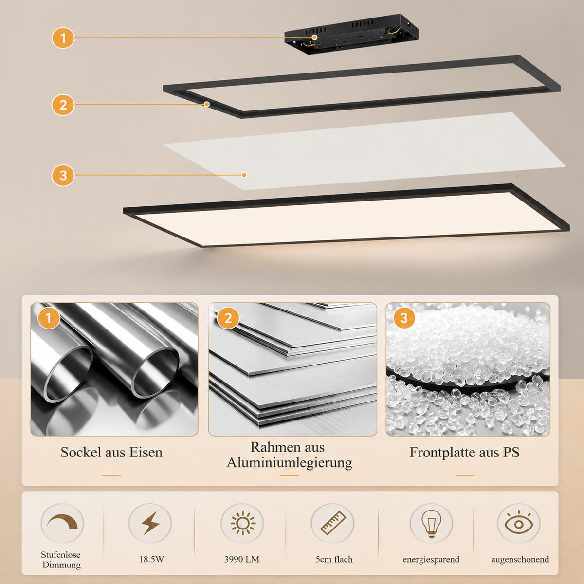 LED DECKENLEUCHTE Oryvnal 120/30/5 cm - Schwarz, Kunststoff/Metall (120/30/5cm) - ZMH