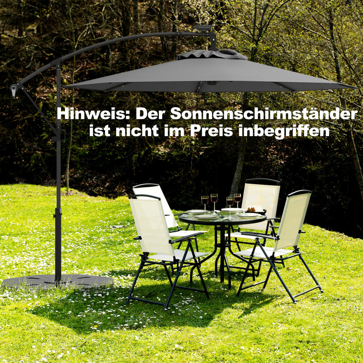 AMPELSCHIRM Grau - Grau, Kunststoff (300/300cm) - COSTWAY