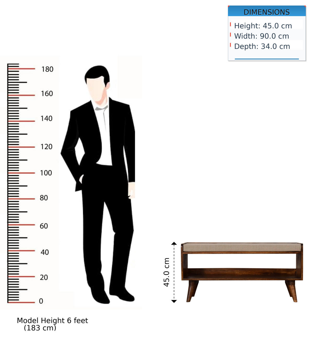 SCHUHBANK Massivholz Mud Leinen Nordic, Gepolsterte Sitzfläche und Offenes Regal zur Aufbewahrung, Dunkelbraun - Beige/Dunkelbraun, Mangoholz/Holz (90/45/34cm) - Artisan Furniture