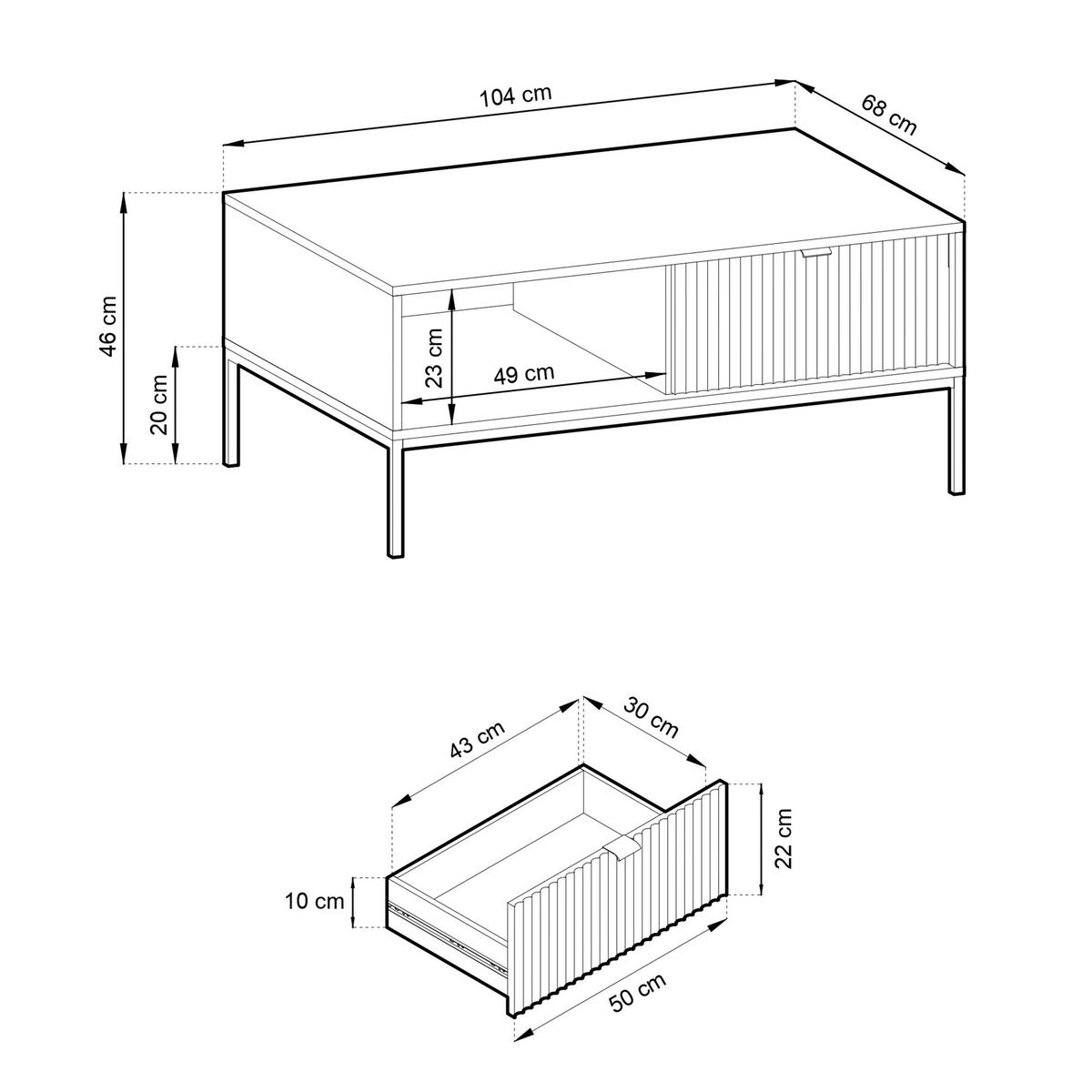 COUCHTISCH Nova Schwarz, Golden Beine, mit Schublade - Goldfarben/Schwarz, Holzwerkstoff/Metall (68/104/46cm) - Bettso