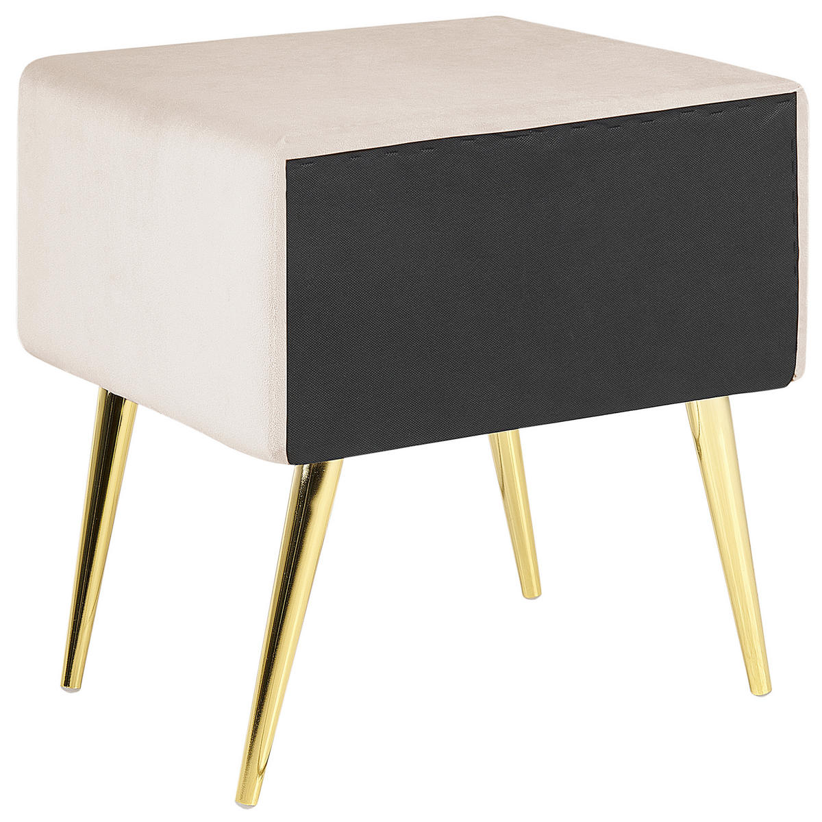 NACHTTISCH Samtstoff beige/gold 1 Schublade 38/46/49 cm Flayat - Beige/Roségold, Textil (46/49/38cm) - Beliani
