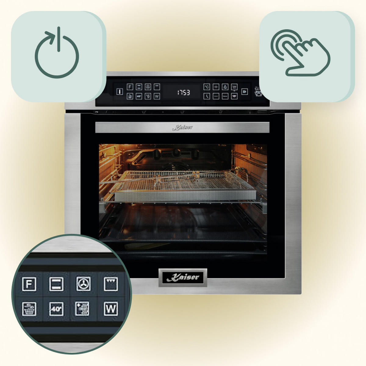 ELEKTROBACKOFEN 60 cm EH 6306 N R+ KCT 6105 FI Induktionskochfeld 60 cm - Silberfarben, Metall (59.4/59.4/57.5cm) - Kaiser Küchengeräte