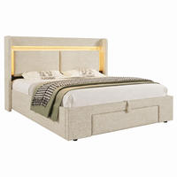 BETT mit Stauraum 140x200 cm Beige Leinen mit LED - Beige, Metall (140/200cm) - Meubliv