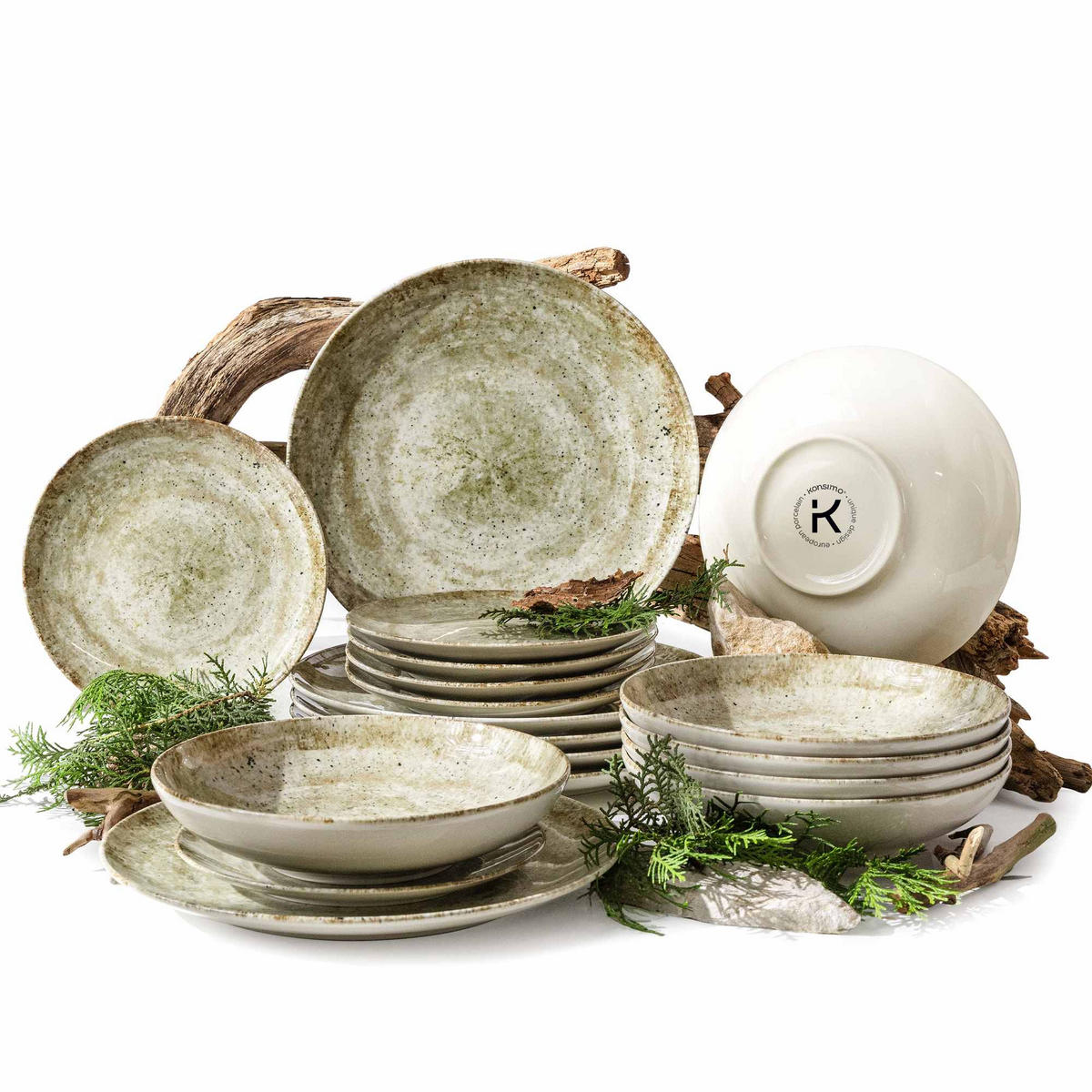 TAFELSERVICE ERATO 6 Personen 18-tlg Hartporzellan - Beige, Keramik (27.5/2/27.5cm) - KONSIMO®