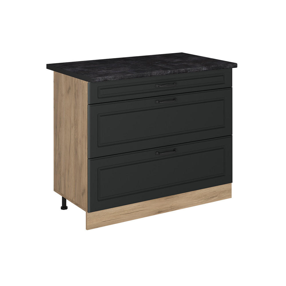 KÜCHENUNTERSCHRANK R-Line, Anthrazit Landhaus/Goldkraft Eiche, 100 cm Arbeitsplatte Anthrazit - Eichefarben/Anthrazit, Holzwerkstoff (100/81.6/60cm) - Vicco