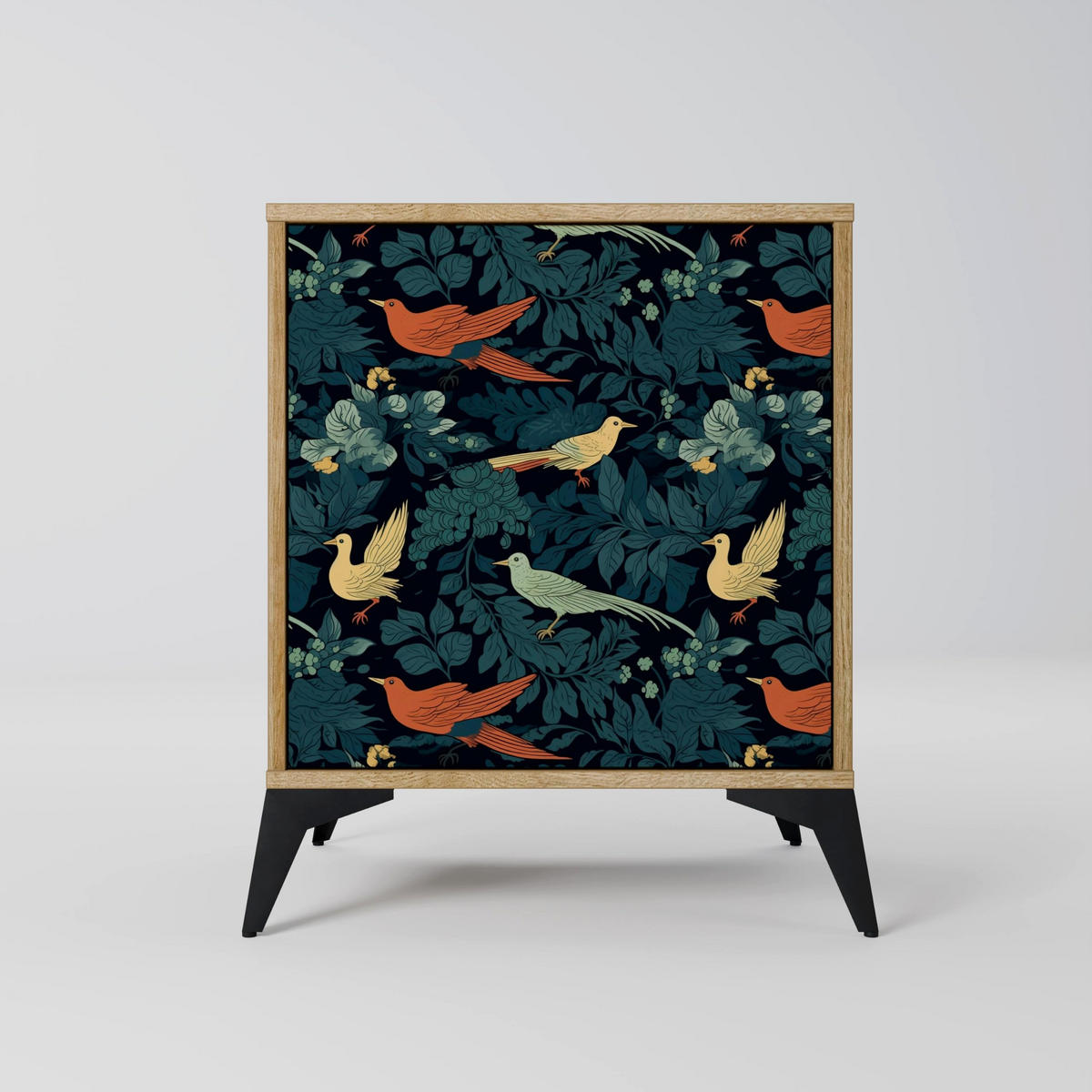 SIDEBOARD FOWL ORNAMENT, Eichefarben, 57,5x42x77,5 cm, Schräge Buchenholzfüße - Eichefarben/Buchefarben, Holzwerkstoff/Buchenholz (57.5/77.5/42cm) - SpaceRebels