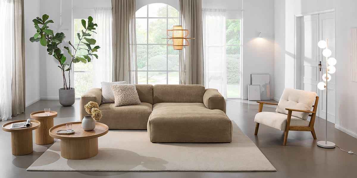 ECKSOFA mit XL-Longchair - Taupe/Schwarz, Kunststoff/Textil (260/171cm) - home24
