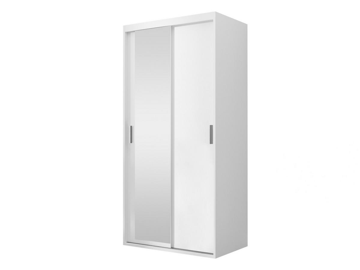 SCHWEBETÜRENSCHRANK Rejat 100 - Silberfarben/Weiß, Holzwerkstoff/Kunststoff (100/205/60cm) - MIRJAN24