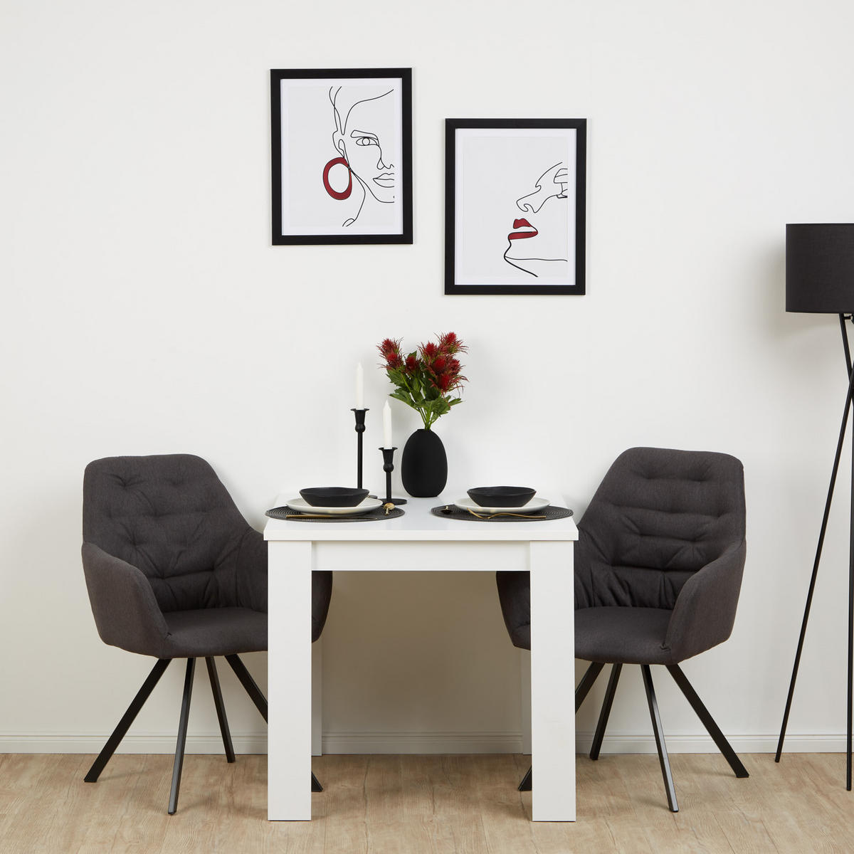 TISCHGRUPPE 80/80 cm in weiß mit 2 Stühle Grau - Weiß/Grau, Holz/Textil (80/75/80cm) - Homestyle4u