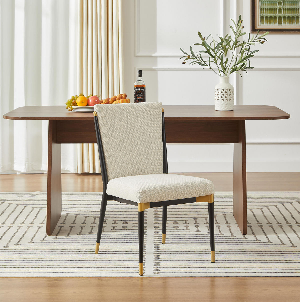 VIERFUSSSTUHL 2er-Set Beige aus Stoff mit schwarz-goldenem Gestell und höhenverstellbaren Stuhlbeinen - Beige, Metall (52/28/94cm) - OKMYHOME