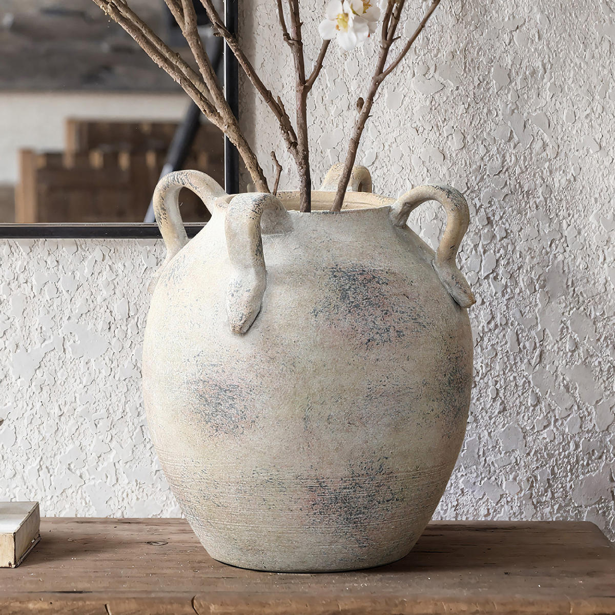 TERRAKOTTA-VASE mit Vierfach-Henkeln 20.8/23cm, Grauweiß - Weiß, Keramik (23cm) - Hometopia