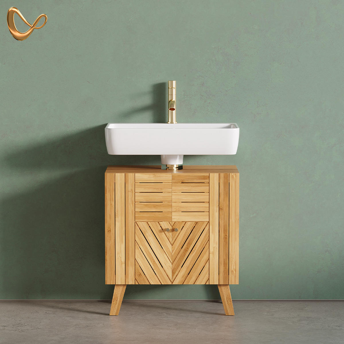 VANITY ENOTA ZA UMIVALNIK Olona, Bambus, 60 x 65 cm z 2 vrati - naravne barve, leseni material (60/65/36cm) - Livinity®