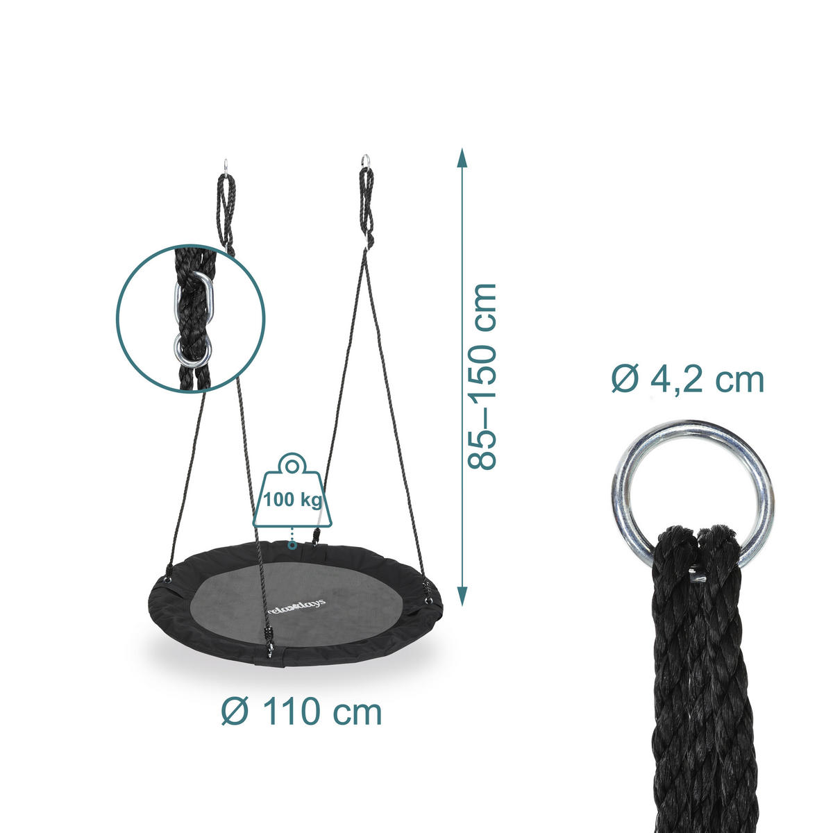 FÅGELBOGUNGA Svart justerbar höjd 110 cm - Svart, Plast/Metall (110/150/110cm) - Relaxdays